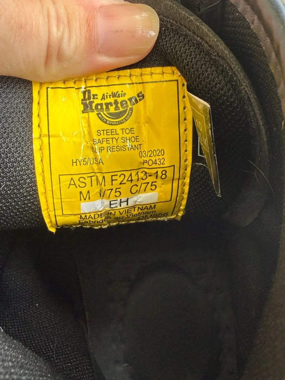 Dr. Martens steel toe slip resistant Black Leather 8-Eye Lace-Up Boots